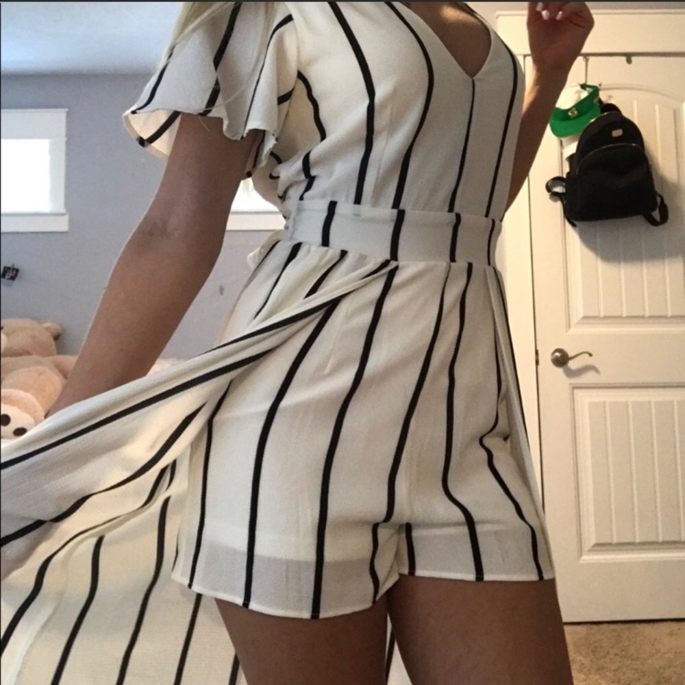 Black & white striped playsuit